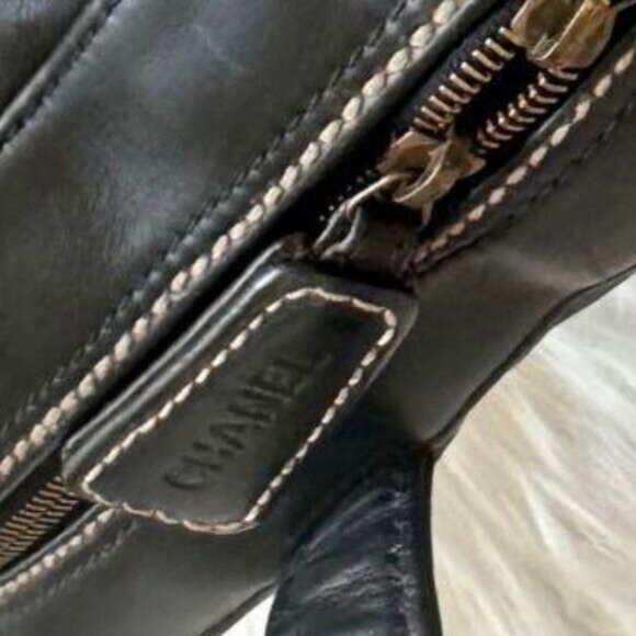 Authentic CHANEL CC Wild Stitch Vintage Quilted Bowler Hand Bag Tote Lambskin - Picture 11 of 15